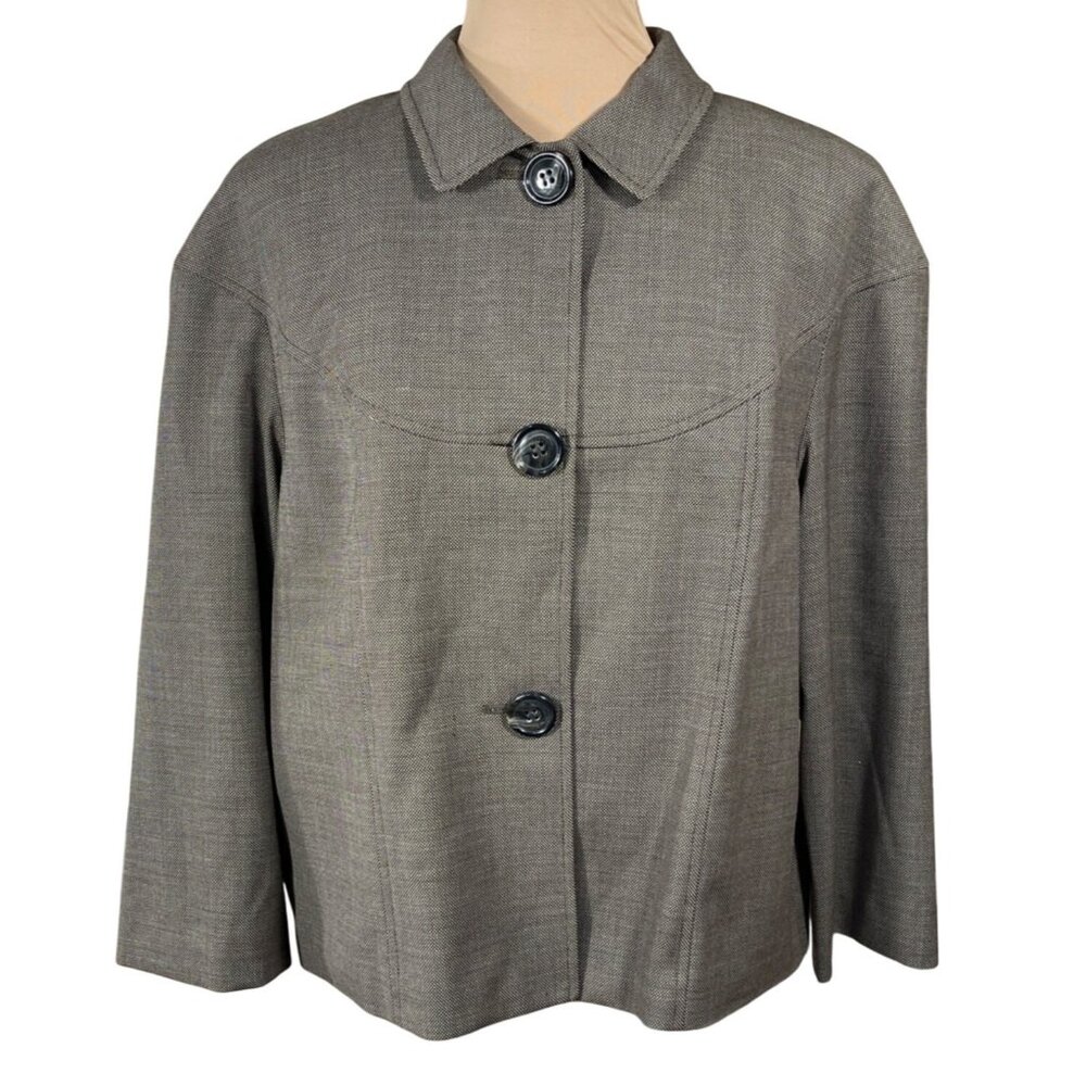 Jones New York Jacket Taupe Button Front Size 14 Stretch Wool Blend Blazer